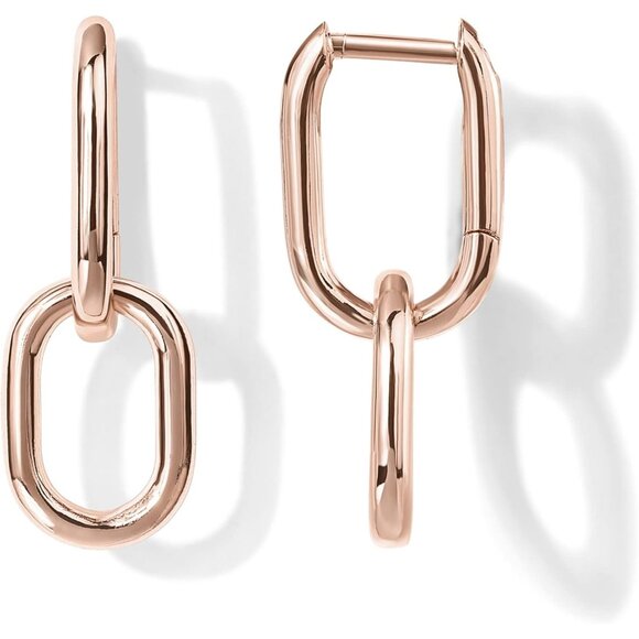 Women's 4K Gold Plated Trendy Convertible Paperclip Link Huggie Hoop Earrings - Picture 1 of 5